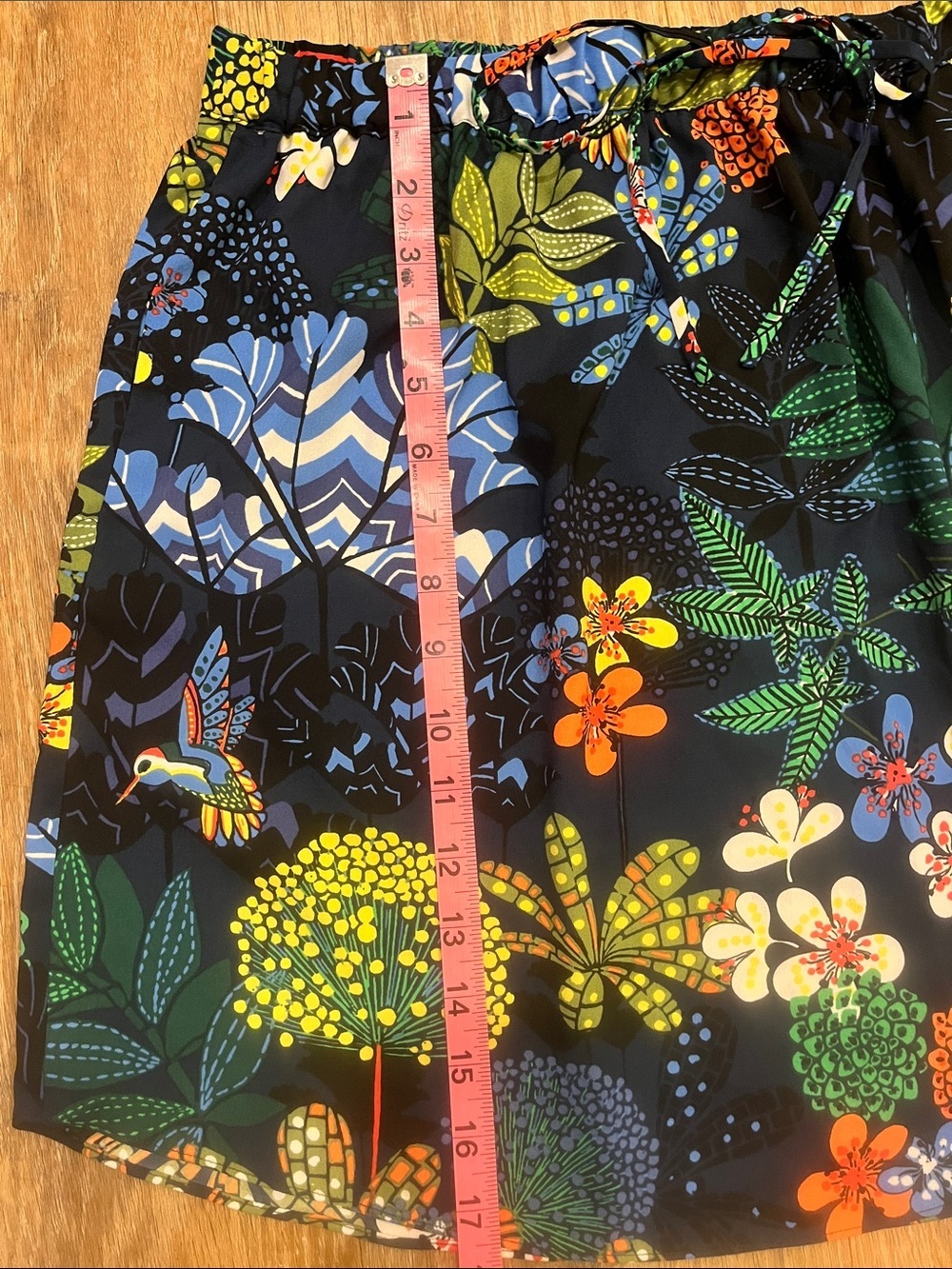 Loft Navy Tropical Floral Drawstring Pull On Skirt Small Petite SP Like New - Picture 10 of 11